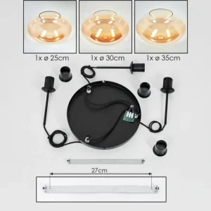 hofstein Mertola Suspension, Boule lumineuse Noir, 3 lumières* Lampes En Verre