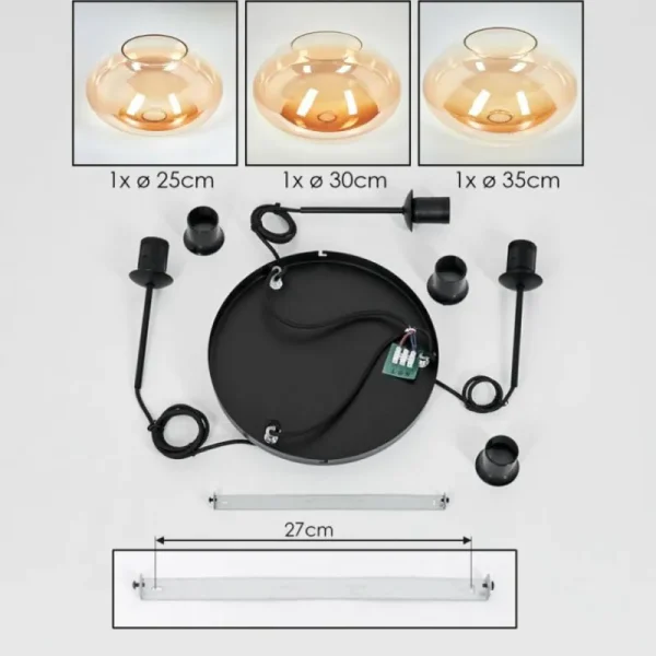 hofstein Mertola Suspension, Boule lumineuse Noir, 3 lumières* Lampes En Verre