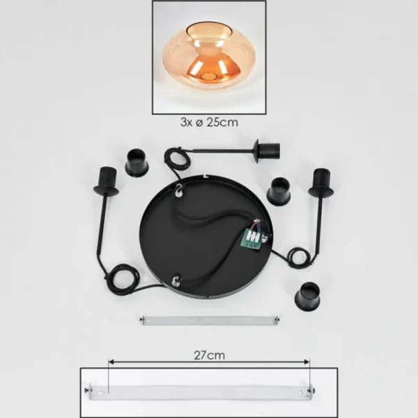 hofstein Mertola Suspension, Boule lumineuse Noir, 3 lumières* Lampes En Verre