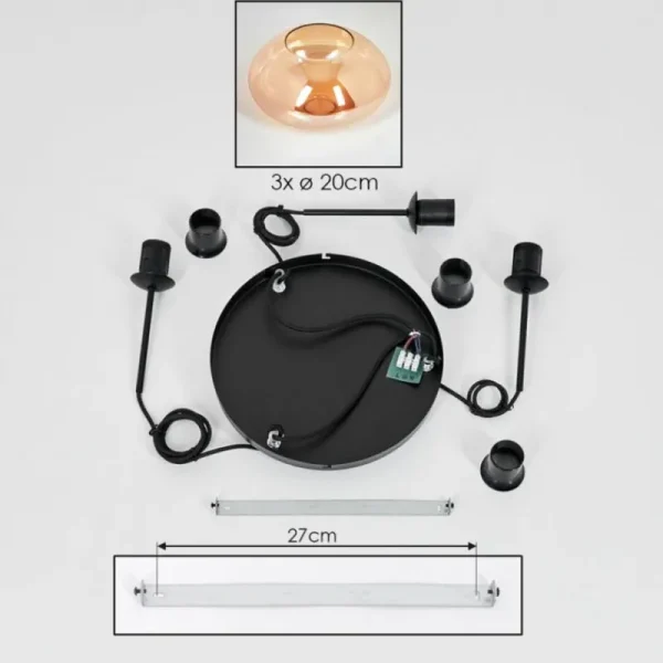 hofstein Mertola Suspension, Boule lumineuse Noir, 3 lumières* Lampes En Verre