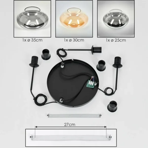 hofstein Mertola Suspension, Boule lumineuse Noir, 3 lumières* Lampes Modernes