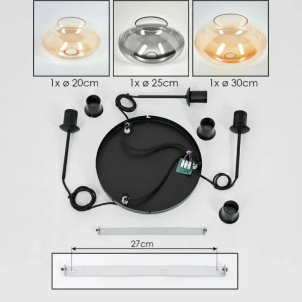 hofstein Mertola Suspension, Boule lumineuse Noir, 3 lumières* Lampes Modernes