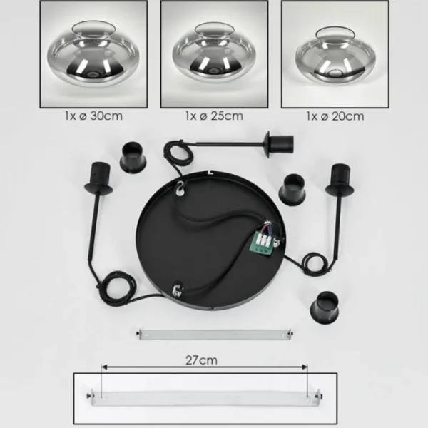 hofstein Mertola Suspension, Boule lumineuse Noir, 3 lumières* Lampes Modernes