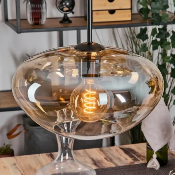 hofstein Mertola Suspension, Boule lumineuse Noir, 3 lumières* Lampes En Verre