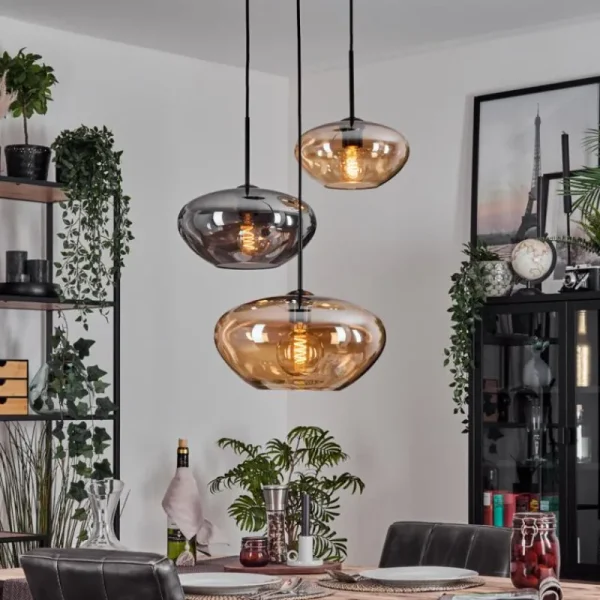 hofstein Mertola Suspension, Boule lumineuse Noir, 3 lumières* Lampes Modernes