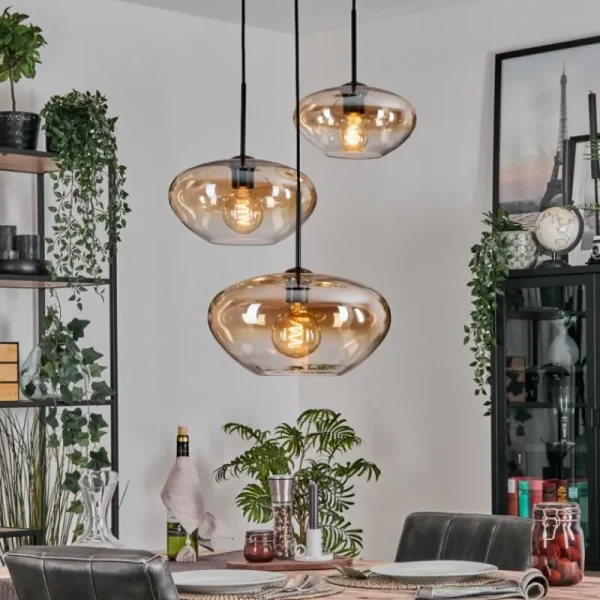 hofstein Mertola Suspension, Boule lumineuse Noir, 3 lumières* Lampes En Verre