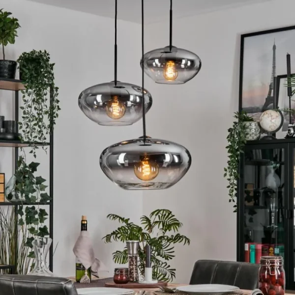 hofstein Mertola Suspension, Boule lumineuse Noir, 3 lumières* Lampes Modernes