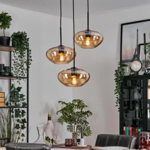 hofstein Mertola Suspension, Boule lumineuse Noir, 3 lumières* Lampes En Verre