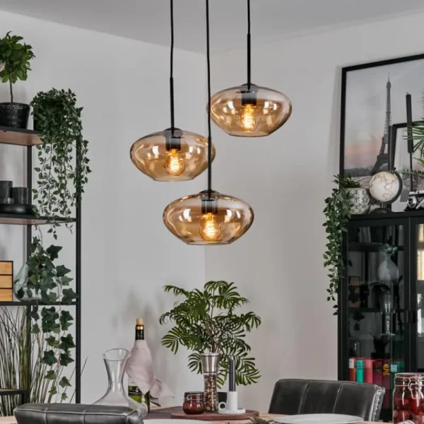 hofstein Mertola Suspension, Boule lumineuse Noir, 3 lumières* Lampes En Verre