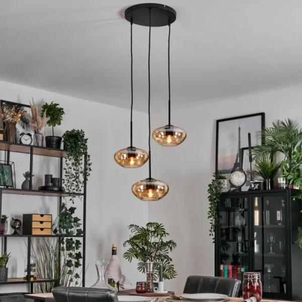 hofstein Mertola Suspension, Boule lumineuse Noir, 3 lumières* Lampes En Verre
