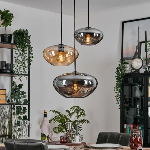 hofstein Mertola Suspension, Boule lumineuse Noir, 3 lumières* Lampes Modernes