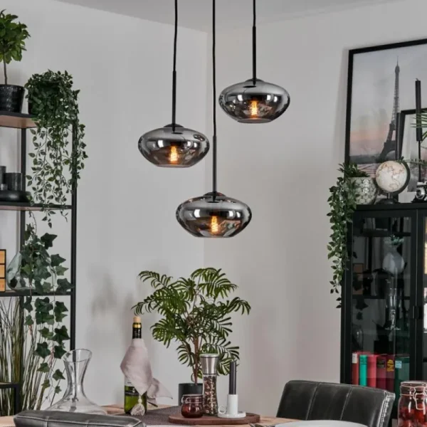 hofstein Mertola Suspension, Boule lumineuse Noir, 3 lumières* Lampes Modernes