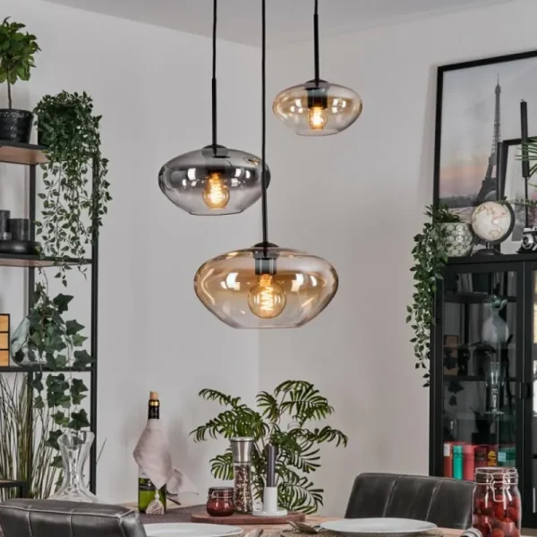 hofstein Mertola Suspension, Boule lumineuse Noir, 3 lumières* Lampes Modernes