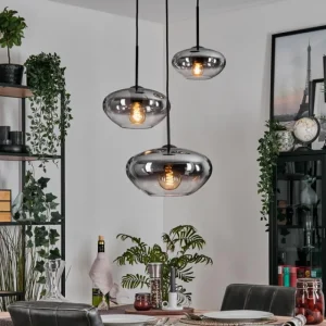 hofstein Mertola Suspension, Boule lumineuse Noir, 3 lumières* Lampes Modernes