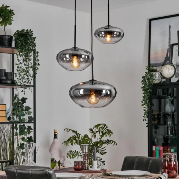hofstein Mertola Suspension, Boule lumineuse Noir, 3 lumières* Lampes Modernes
