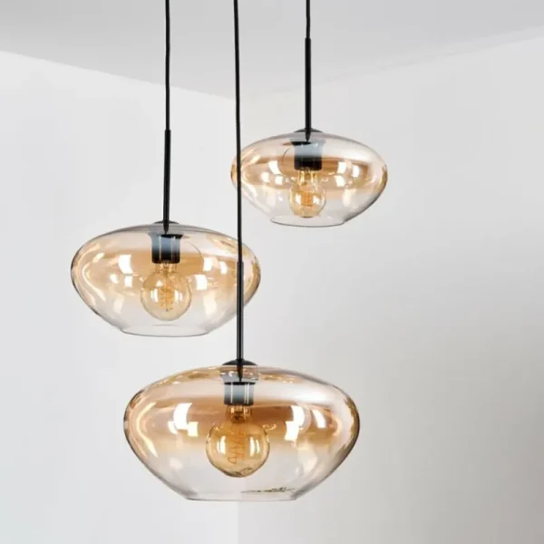 hofstein Mertola Suspension, Boule lumineuse Noir, 3 lumières* Lampes En Verre