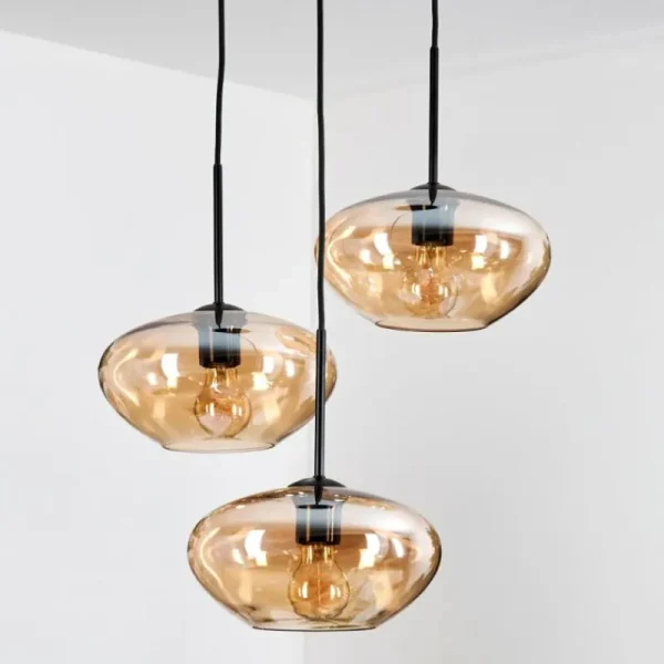 hofstein Mertola Suspension, Boule lumineuse Noir, 3 lumières* Lampes En Verre
