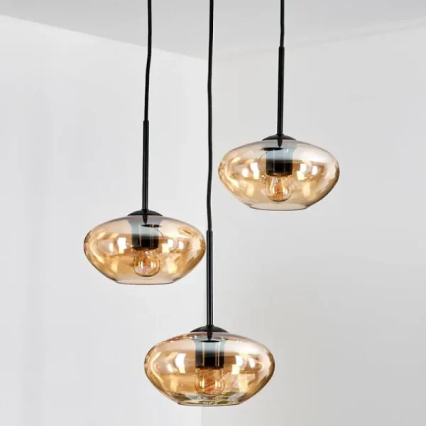 hofstein Mertola Suspension, Boule lumineuse Noir, 3 lumières* Lampes En Verre