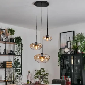 hofstein Mertola Suspension, Boule lumineuse Noir, 3 lumières* Lampes En Verre