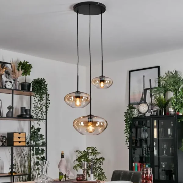 hofstein Mertola Suspension, Boule lumineuse Noir, 3 lumières* Lampes En Verre