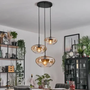hofstein Mertola Suspension, Boule lumineuse Noir, 3 lumières* Lampes En Verre