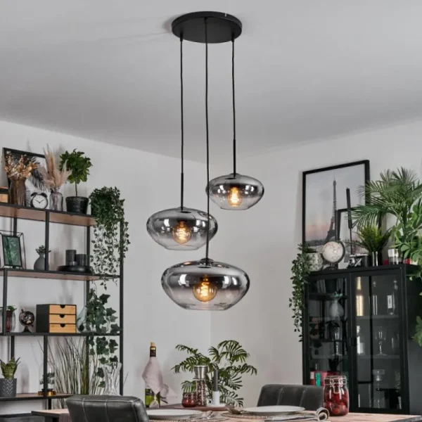 hofstein Mertola Suspension, Boule lumineuse Noir, 3 lumières* Lampes Modernes