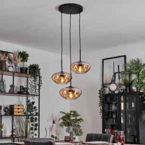 hofstein Mertola Suspension, Boule lumineuse Noir, 3 lumières* Lampes En Verre