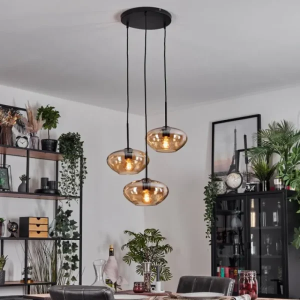 hofstein Mertola Suspension, Boule lumineuse Noir, 3 lumières* Lampes En Verre