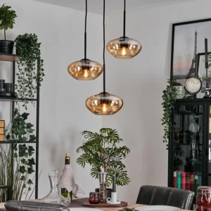 hofstein Mertola Suspension, Boule lumineuse Noir, 3 lumières* Lampes En Verre