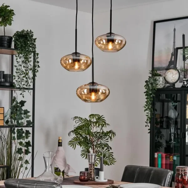 hofstein Mertola Suspension, Boule lumineuse Noir, 3 lumières* Lampes En Verre