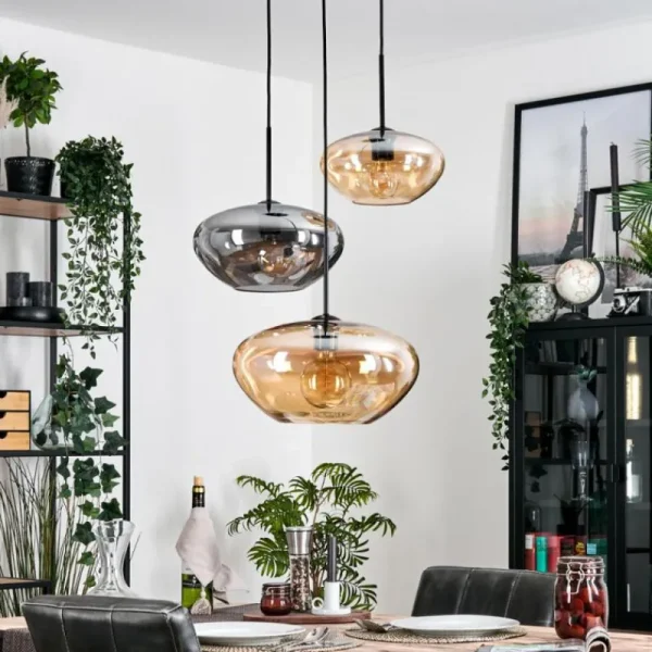 hofstein Mertola Suspension, Boule lumineuse Noir, 3 lumières* Lampes Modernes