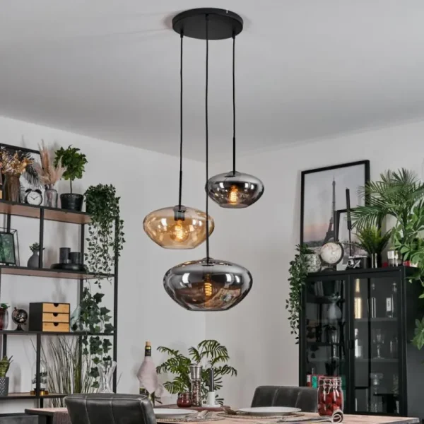 hofstein Mertola Suspension, Boule lumineuse Noir, 3 lumières* Lampes Modernes