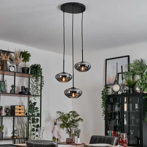 hofstein Mertola Suspension, Boule lumineuse Noir, 3 lumières* Lampes Modernes