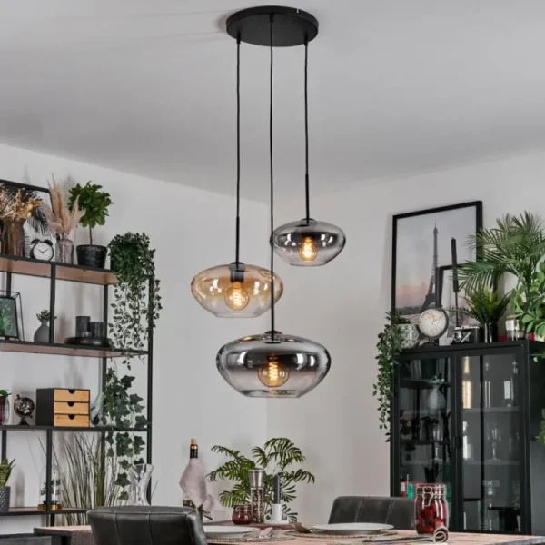 hofstein Mertola Suspension, Boule lumineuse Noir, 3 lumières* Lampes Modernes
