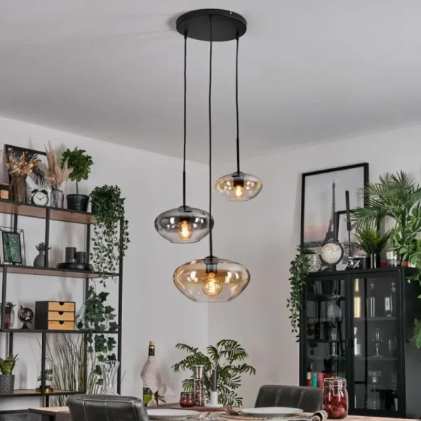 hofstein Mertola Suspension, Boule lumineuse Noir, 3 lumières* Lampes Modernes