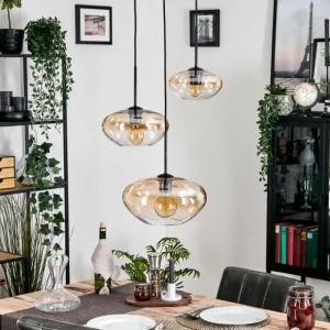hofstein Mertola Suspension, Boule lumineuse Noir, 3 lumières* Lampes En Verre