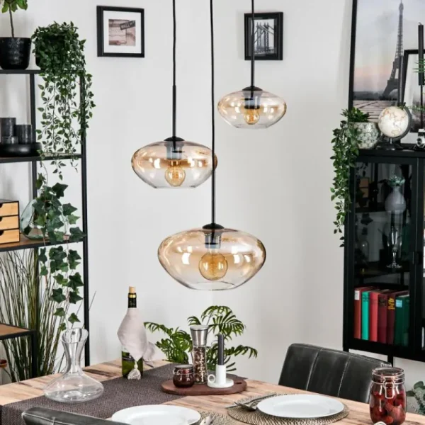 hofstein Mertola Suspension, Boule lumineuse Noir, 3 lumières* Lampes En Verre
