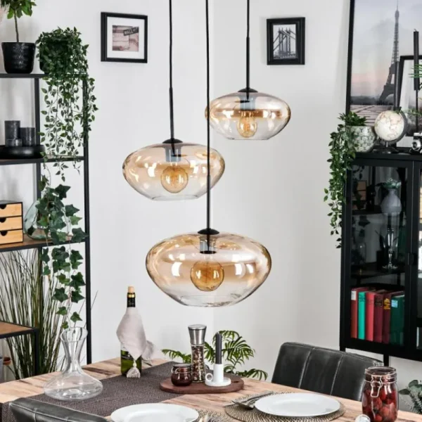 hofstein Mertola Suspension, Boule lumineuse Noir, 3 lumières* Lampes En Verre