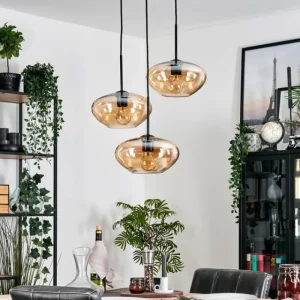 hofstein Mertola Suspension, Boule lumineuse Noir, 3 lumières* Lampes En Verre