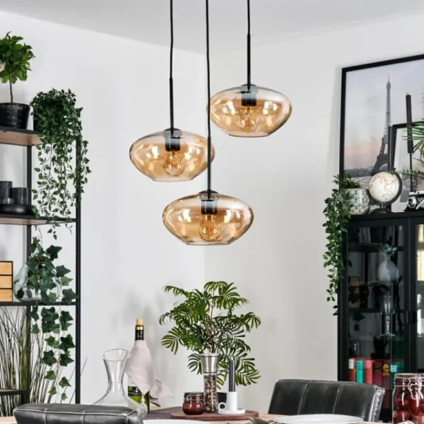 hofstein Mertola Suspension, Boule lumineuse Noir, 3 lumières* Lampes En Verre