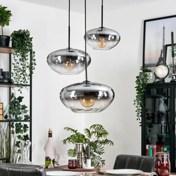 hofstein Mertola Suspension, Boule lumineuse Noir, 3 lumières* Lampes Modernes