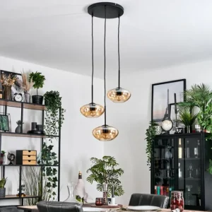 hofstein Mertola Suspension, Boule lumineuse Noir, 3 lumières* Lampes En Verre