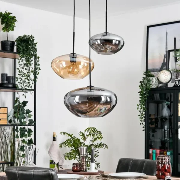 hofstein Mertola Suspension, Boule lumineuse Noir, 3 lumières* Lampes Modernes