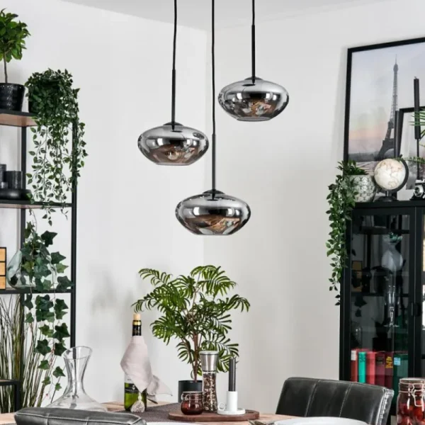 hofstein Mertola Suspension, Boule lumineuse Noir, 3 lumières* Lampes Modernes