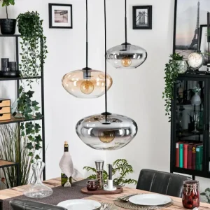 hofstein Mertola Suspension, Boule lumineuse Noir, 3 lumières* Lampes Modernes