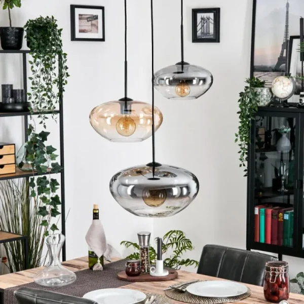 hofstein Mertola Suspension, Boule lumineuse Noir, 3 lumières* Lampes Modernes