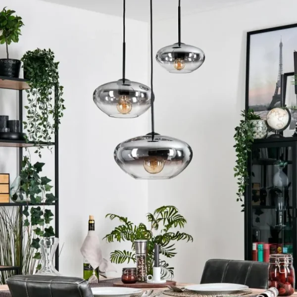 hofstein Mertola Suspension, Boule lumineuse Noir, 3 lumières* Lampes Modernes