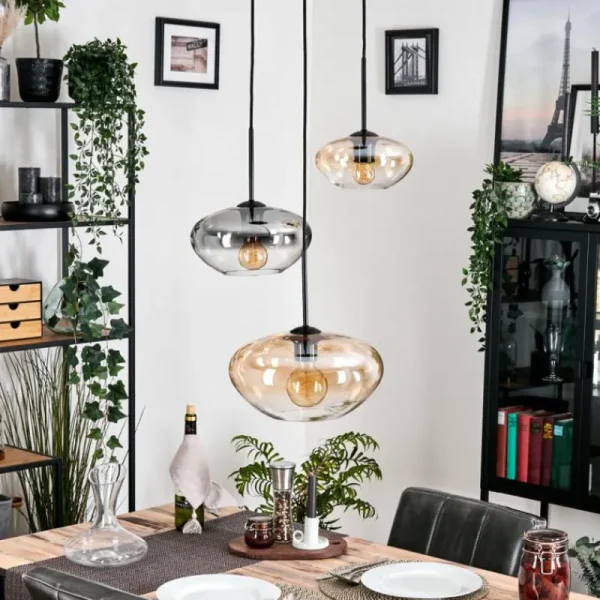 hofstein Mertola Suspension, Boule lumineuse Noir, 3 lumières* Lampes Modernes