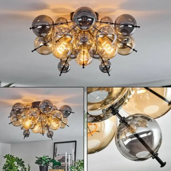 hofstein Milheiros Plafonnier, Boule lumineuse Ambre, Fumé, 3 lumières* Lampes Modernes