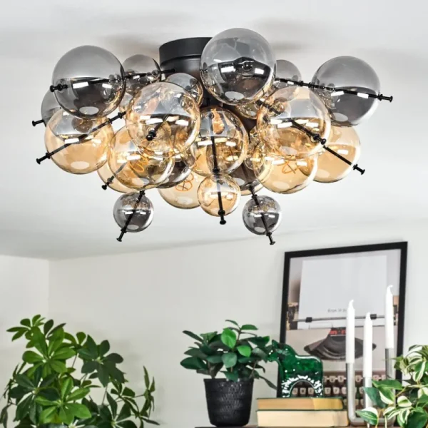 hofstein Milheiros Plafonnier, Boule lumineuse Ambre, Fumé, 3 lumières* Lampes Modernes
